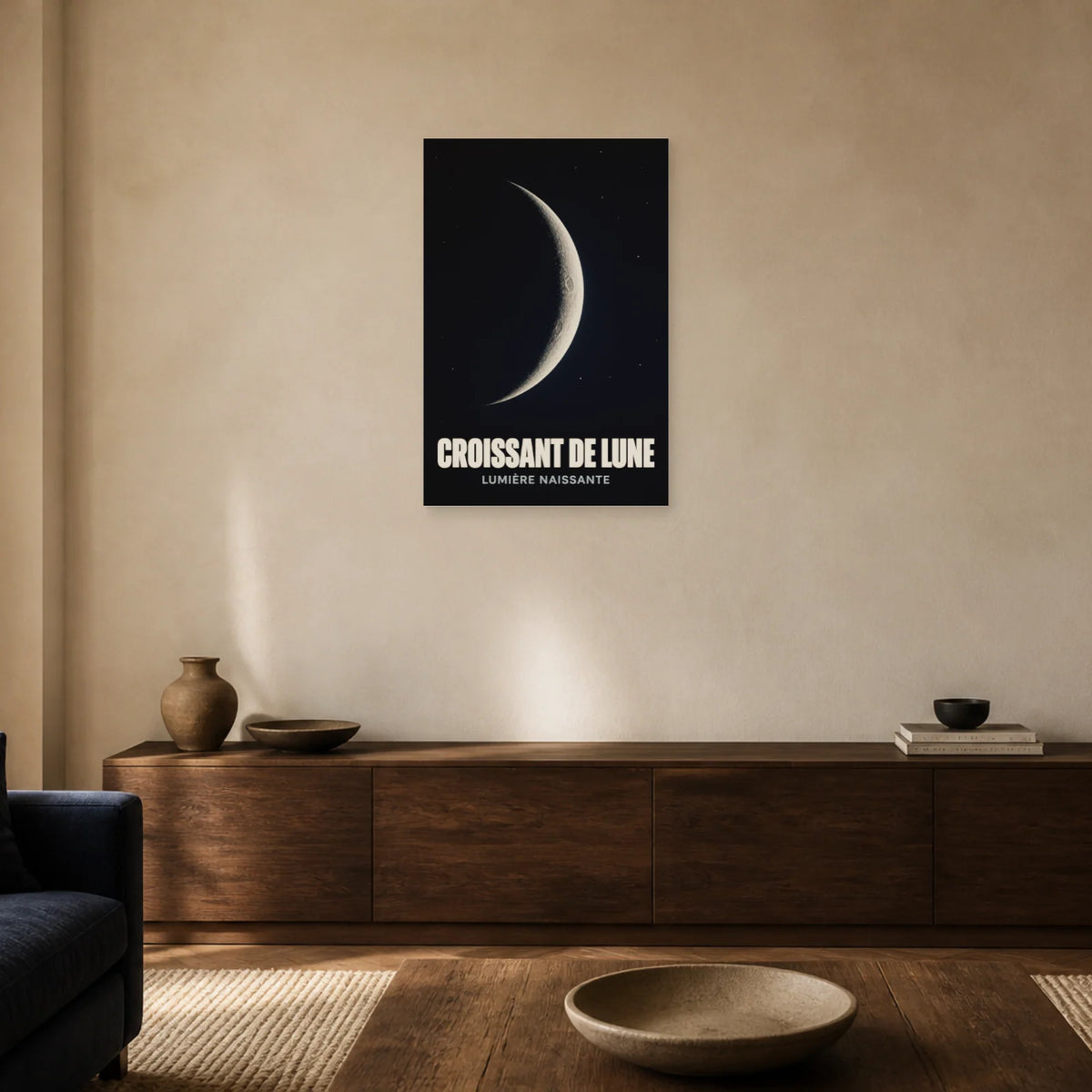 Affiche Croissant de Lune – Lumière Naissante dans un salon - Art Virtuoso