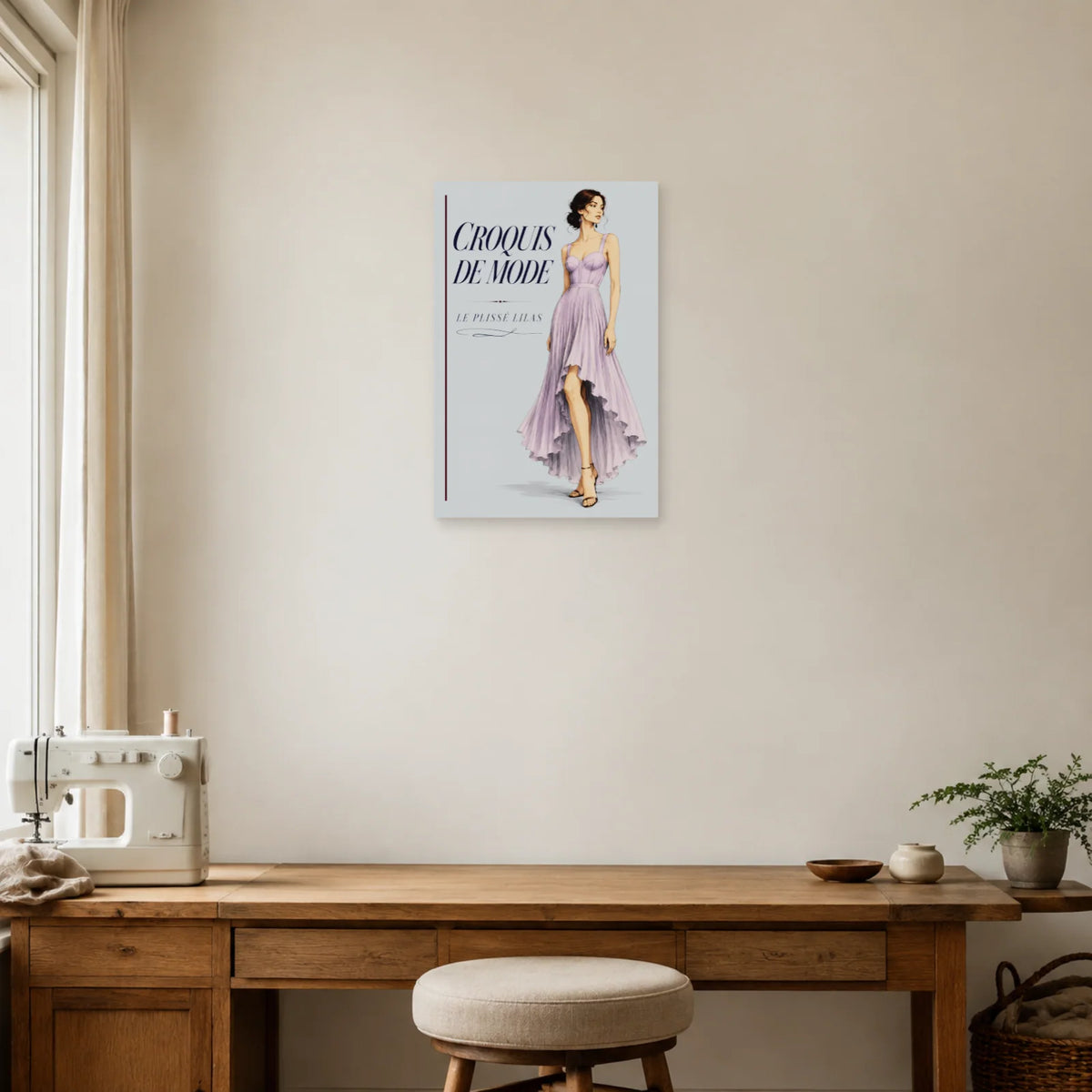 Affiche Croquis de mode, le plissé lilas dans un bureau - Art Virtuoso