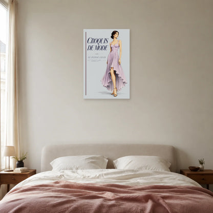 Affiche Croquis de mode, le plissé lilas dans une chambre - Art Virtuoso