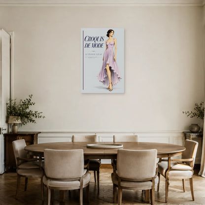 Affiche Croquis de mode, le plissé lilas dans une salle à manger - Art Virtuoso