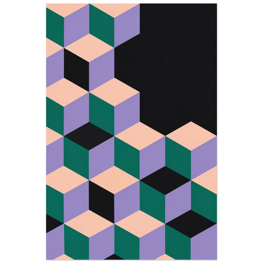 Affiche Cubes - Pavage isometrique, illustration géométrique / illusion de volume verticale, format 30 × 45 cm