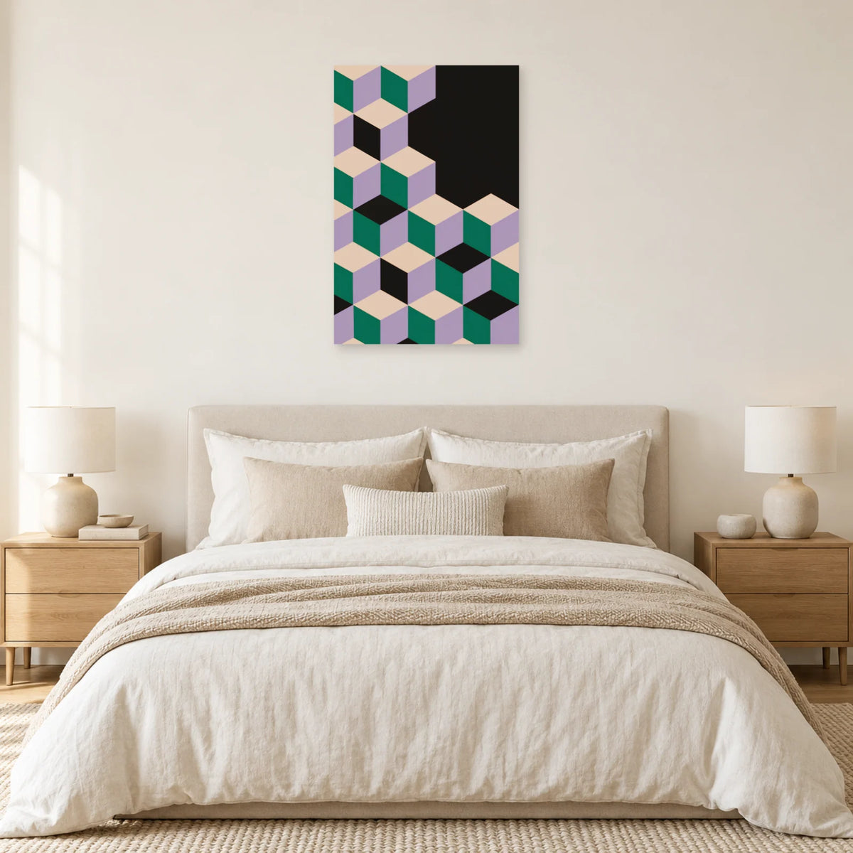 Affiche Cubes - Pavage isometrique dans une chambre - Art Virtuoso