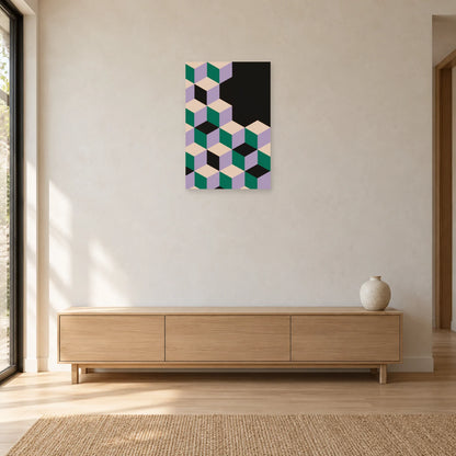 Affiche Cubes - Pavage isometrique dans une entrée ou un couloir - Art Virtuoso