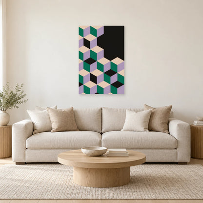 Affiche Cubes - Pavage isometrique dans un salon - Art Virtuoso