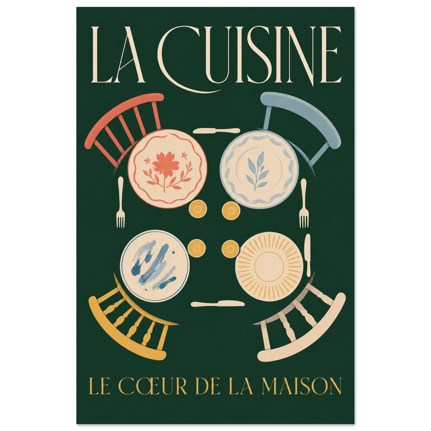 Affiche La Cuisine – Le Cœur de la Maison, illustration éditoriale verticale, format 60 × 90 cm