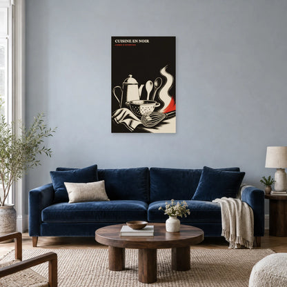Affiche Cuisine en Noir – Lignes d’Autrefois dans un salon - Art Virtuoso