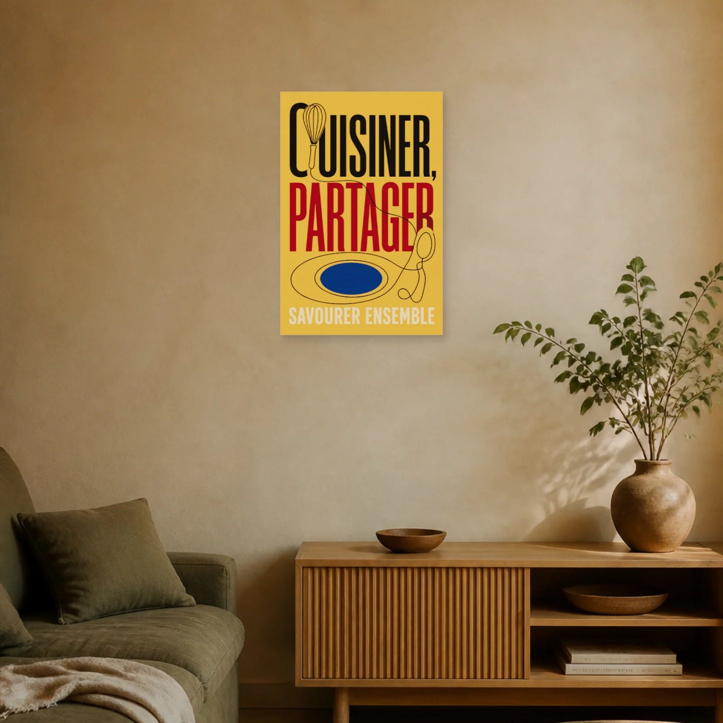 Affiche Cuisiner, Partager – Savourer Ensemble dans un salon - Art Virtuoso