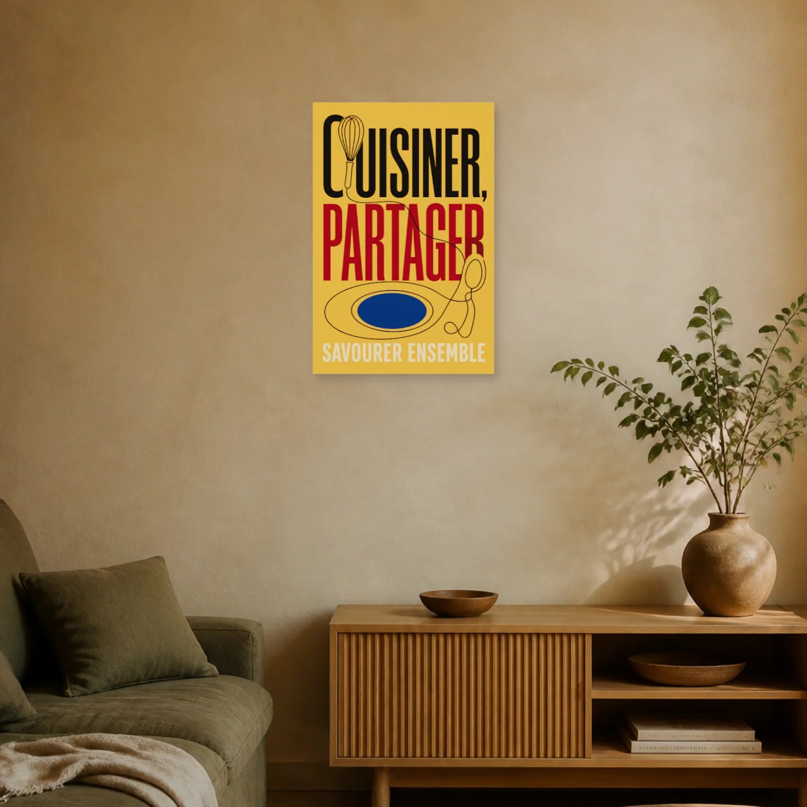 Affiche Cuisiner, Partager – Savourer Ensemble dans un salon - Art Virtuoso