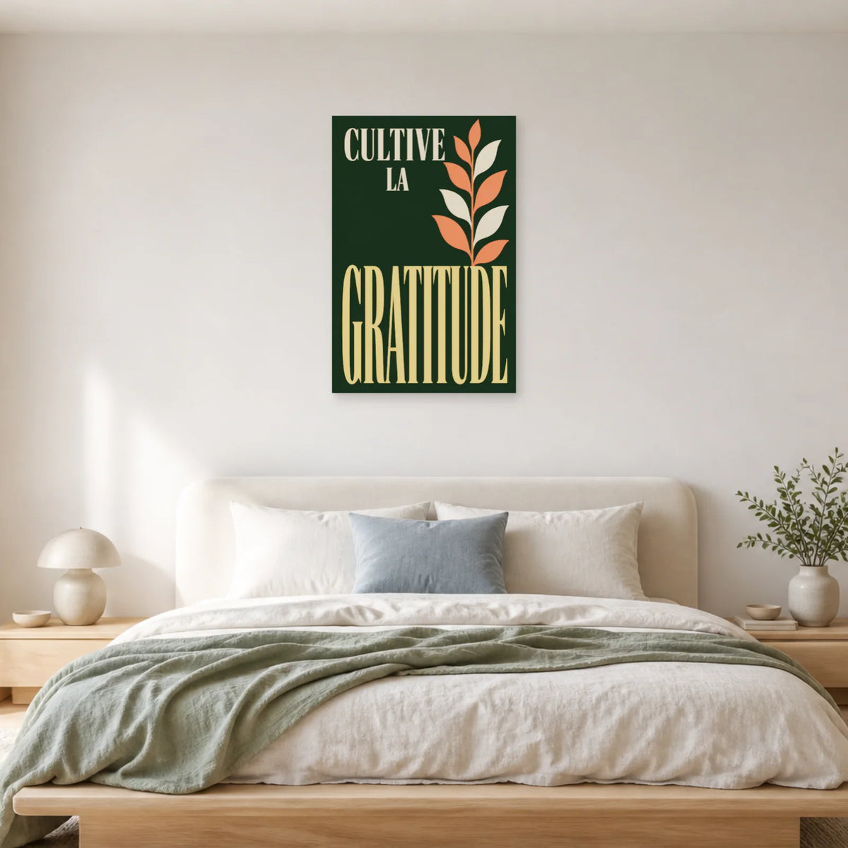 Affiche Cultive la gratitude – Feuillage moderne dans une chambre - Art Virtuoso