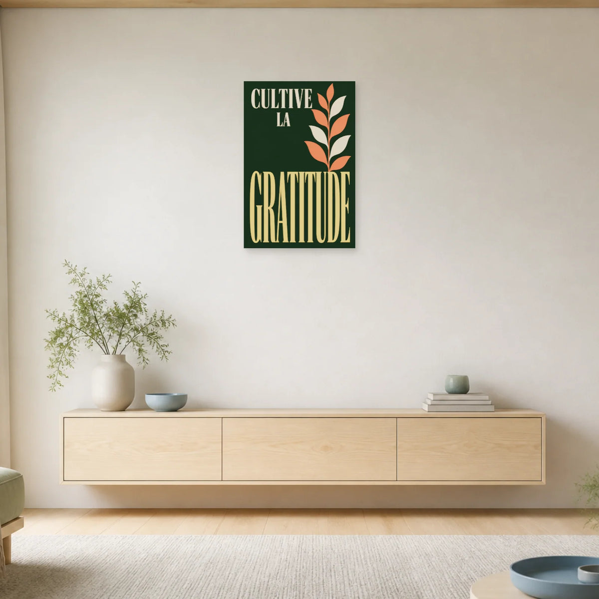 Affiche Cultive la gratitude – Feuillage moderne dans une entrée ou un couloir - Art Virtuoso