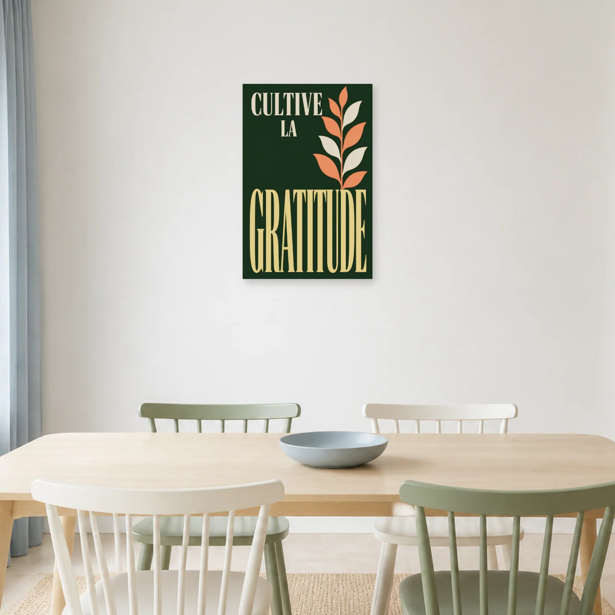 Affiche Cultive la gratitude – Feuillage moderne dans une salle à manger - Art Virtuoso