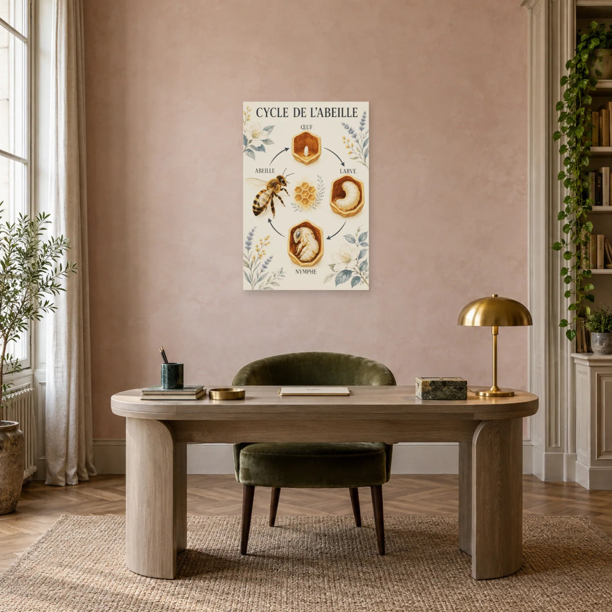 Affiche Cycle de l’abeille – Ronde des saisons dans un bureau - Art Virtuoso