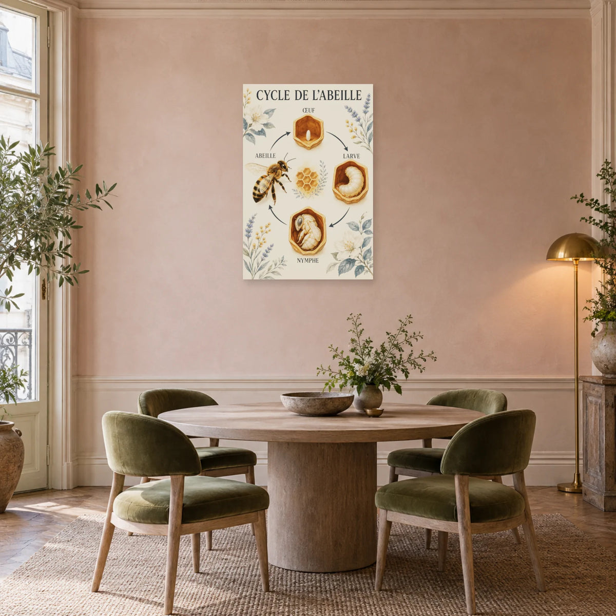 Affiche Cycle de l’abeille – Ronde des saisons dans une salle à manger - Art Virtuoso
