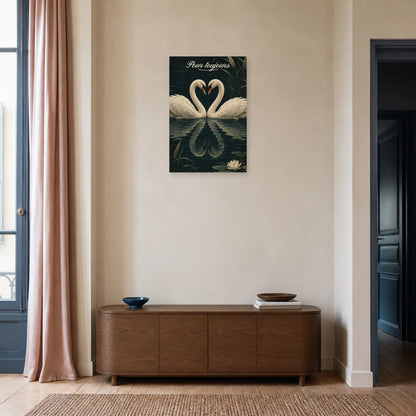 Affiche Pour toujours - Deux cygnes formant un cœur dans une entrée ou un couloir - Art Virtuoso
