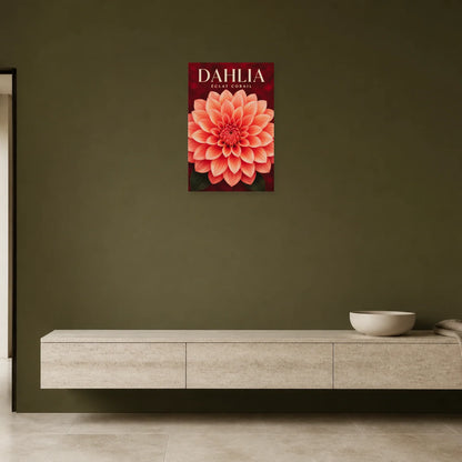 Affiche Dahlia – Éclat Corail dans une entrée ou un couloir - Art Virtuoso
