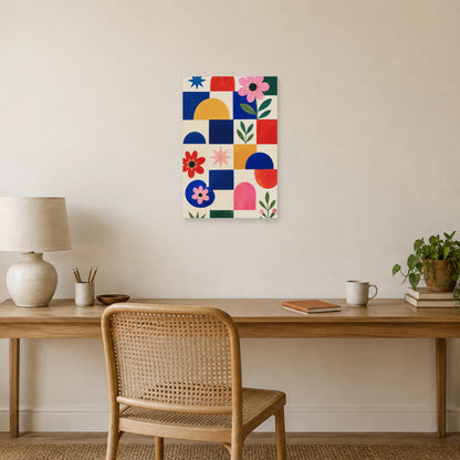 Affiche Damier folk bohème coloré dans un bureau - Art Virtuoso