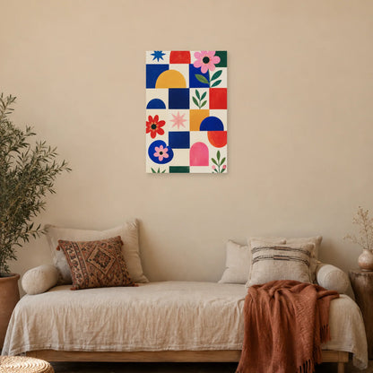 Affiche Damier folk bohème coloré dans une chambre - Art Virtuoso
