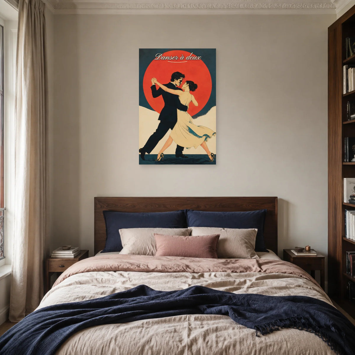 Affiche Danser à deux - Couple et soleil rouge dans une chambre - Art Virtuoso