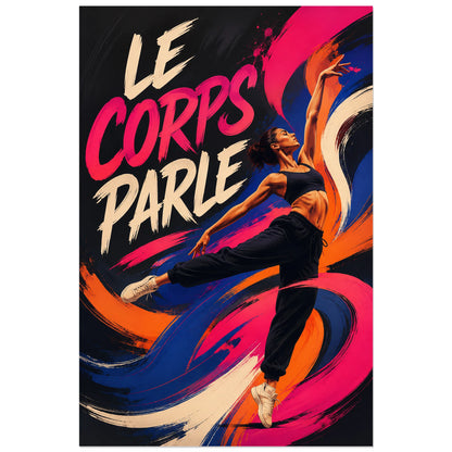 Danseuse oblique parmi des coups de pinceau, affiche 30 × 45 cm