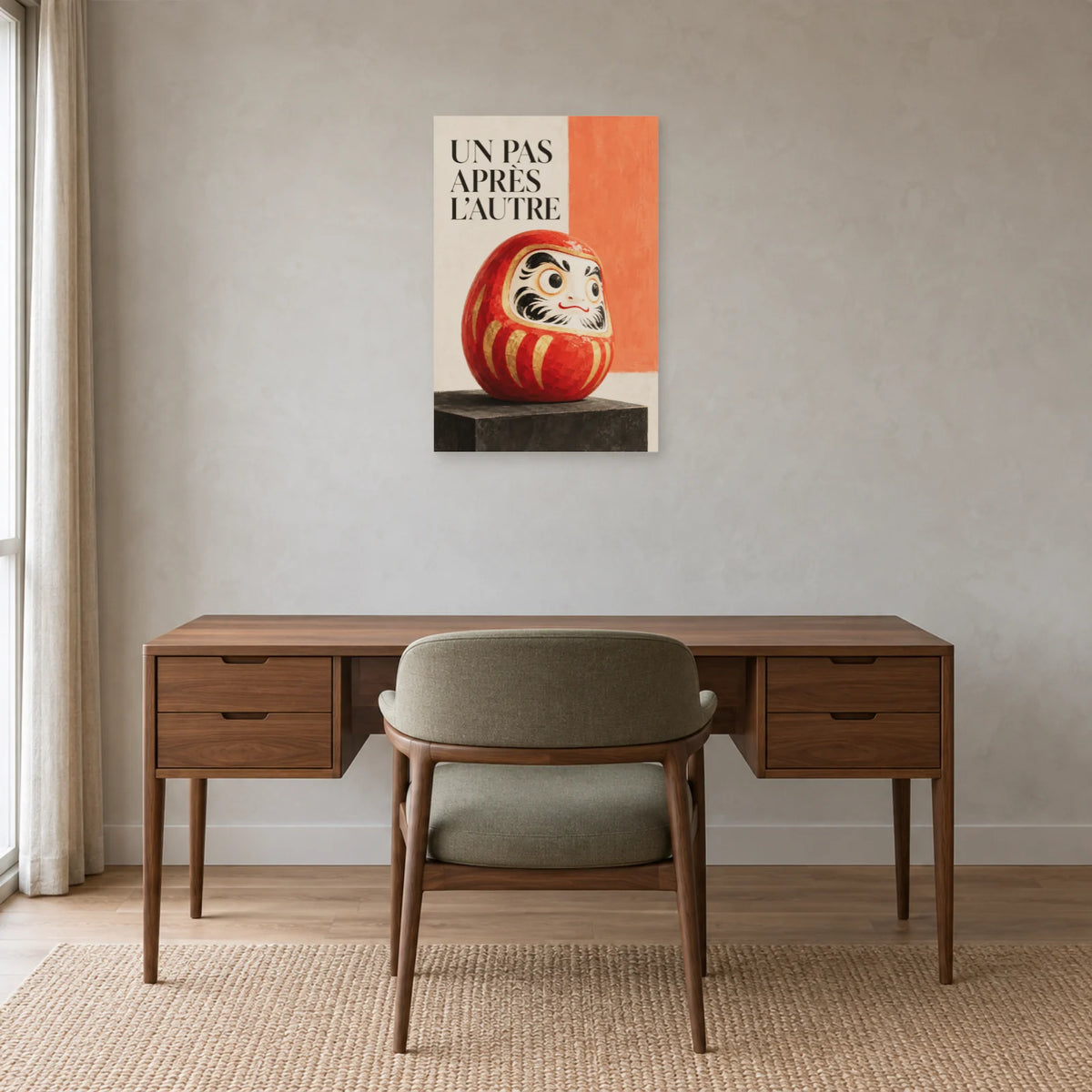 Affiche Daruma - Un pas après l'autre dans un bureau - Art Virtuoso