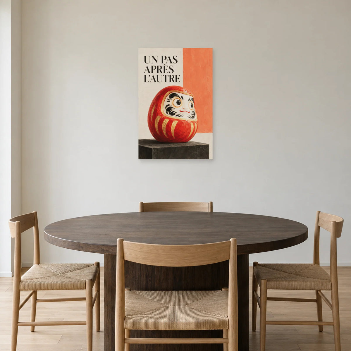 Affiche Daruma - Un pas après l'autre dans une salle à manger - Art Virtuoso