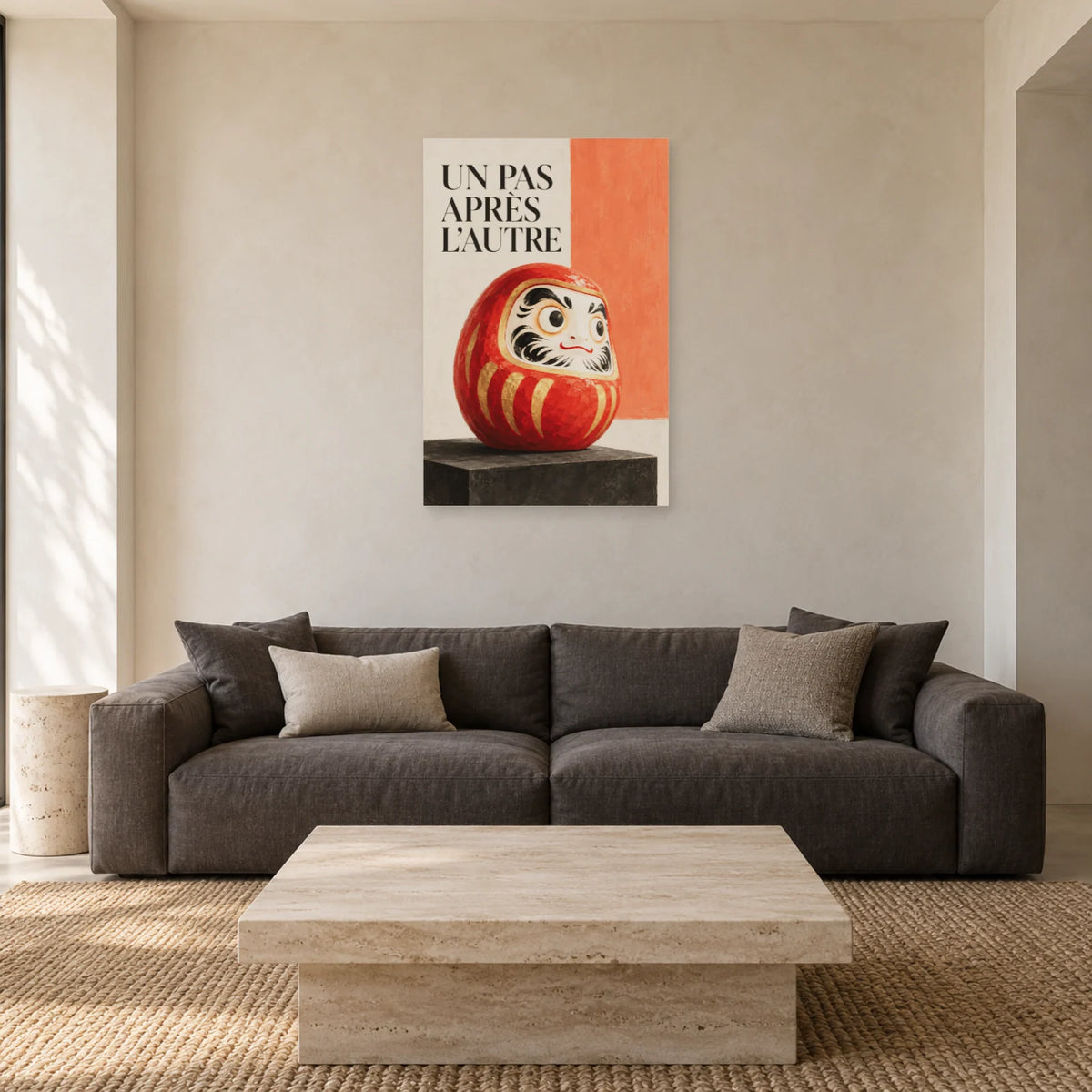Affiche Daruma - Un pas après l'autre dans un salon - Art Virtuoso