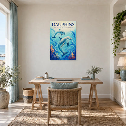 Affiche Dauphins - La danse des courants dans un bureau - Art Virtuoso