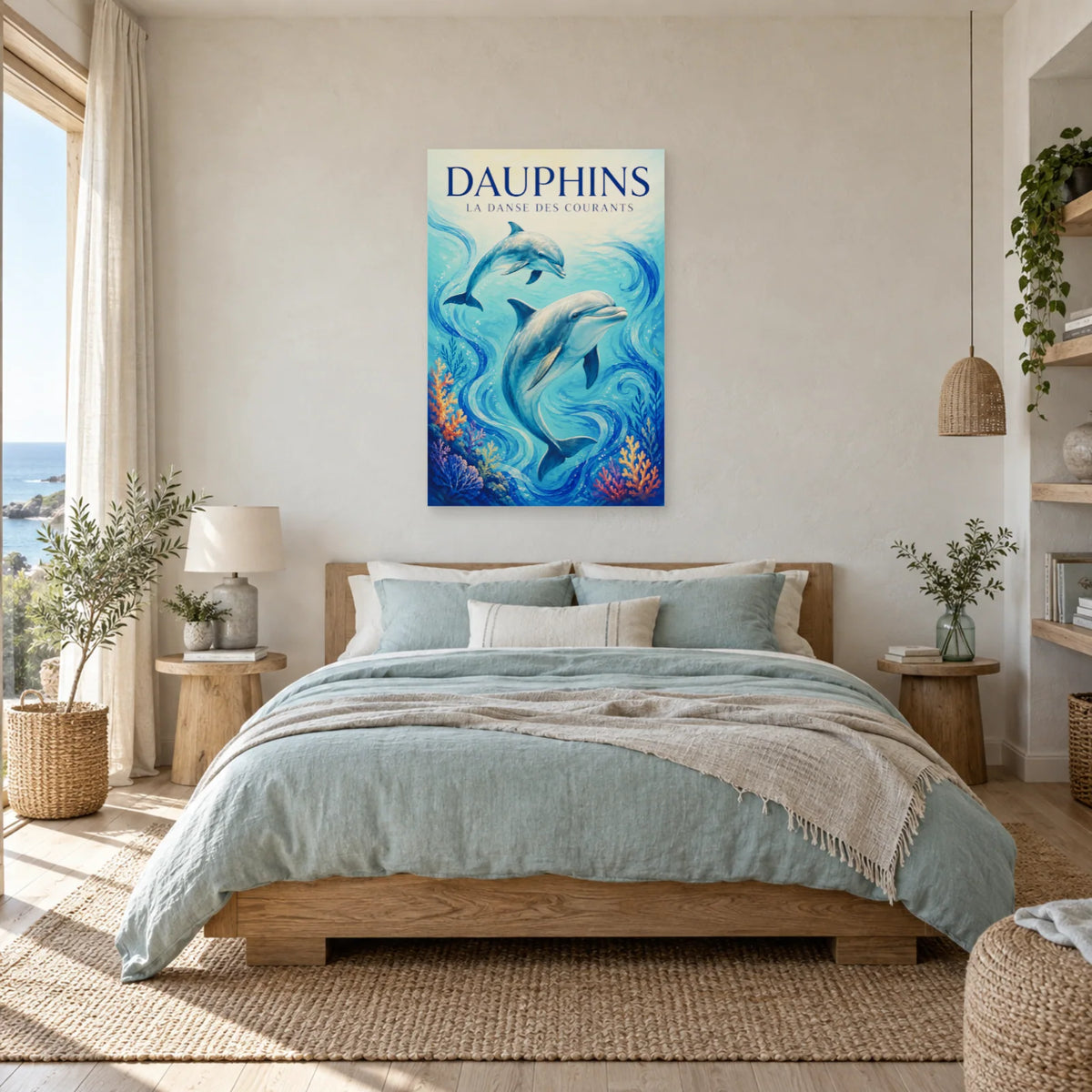 Affiche Dauphins - La danse des courants dans une chambre - Art Virtuoso
