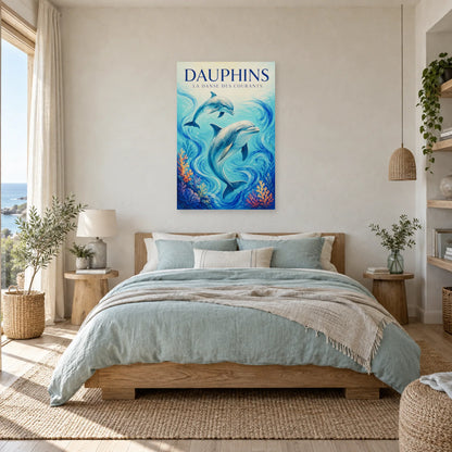 Affiche Dauphins - La danse des courants dans une chambre - Art Virtuoso