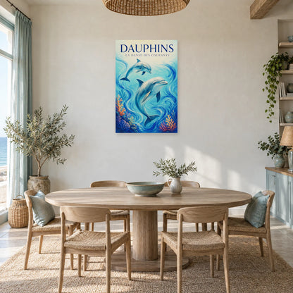 Affiche Dauphins - La danse des courants dans une salle à manger - Art Virtuoso