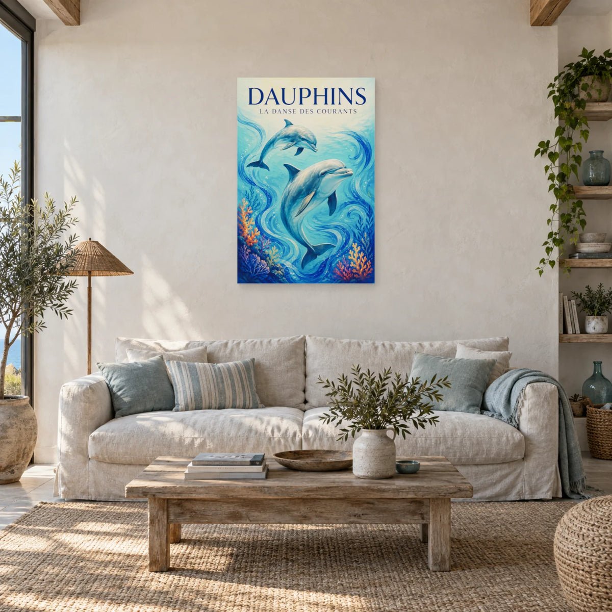 Affiche Dauphins - La danse des courants dans un salon - Art Virtuoso