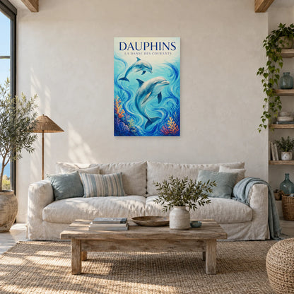 Affiche Dauphins - La danse des courants dans un salon - Art Virtuoso