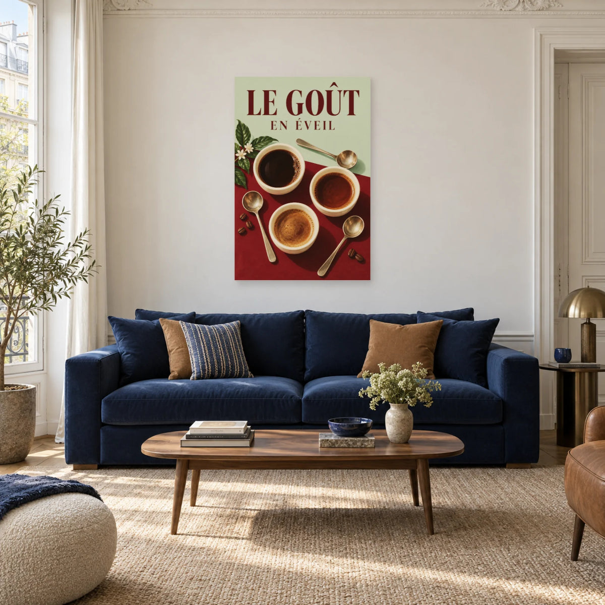 Affiche Dégustation café - Le goût en éveil dans un salon - Art Virtuoso