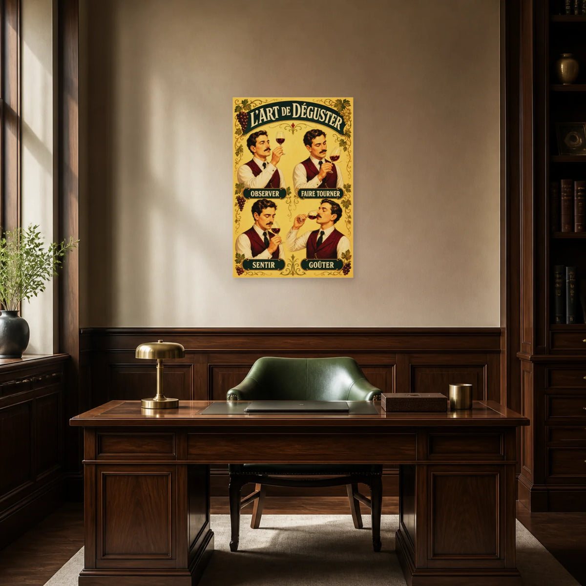 Affiche L’art de déguster, quatre gestes dans un bureau - Art Virtuoso
