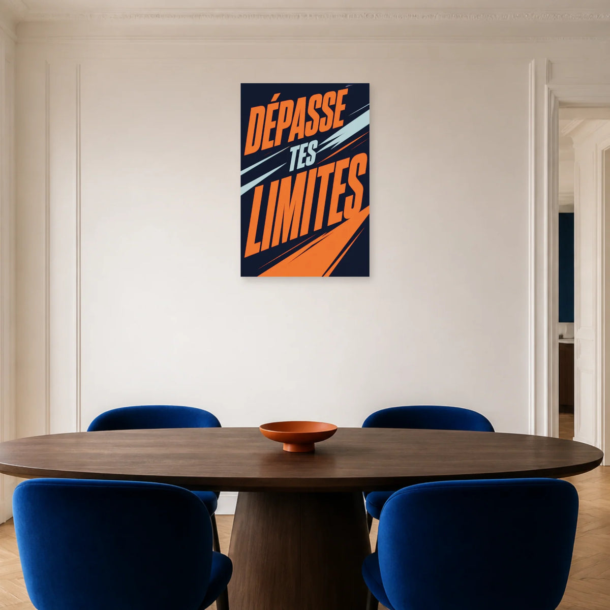Affiche Dépasse tes limites – Énergie en mouvement dans une salle à manger - Art Virtuoso