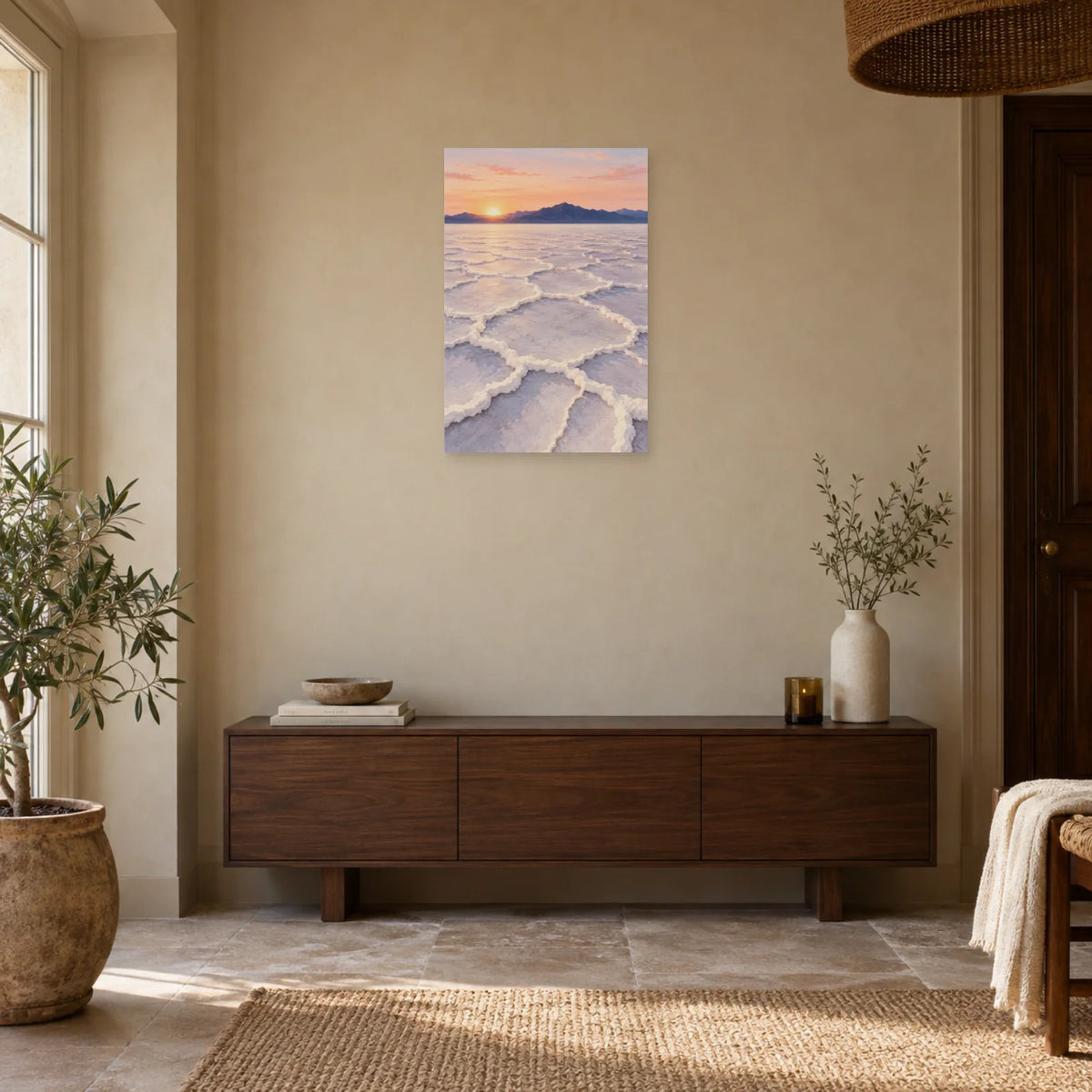 Affiche Désert de sel – Polygones à l'aube dans une entrée ou un couloir - Art Virtuoso