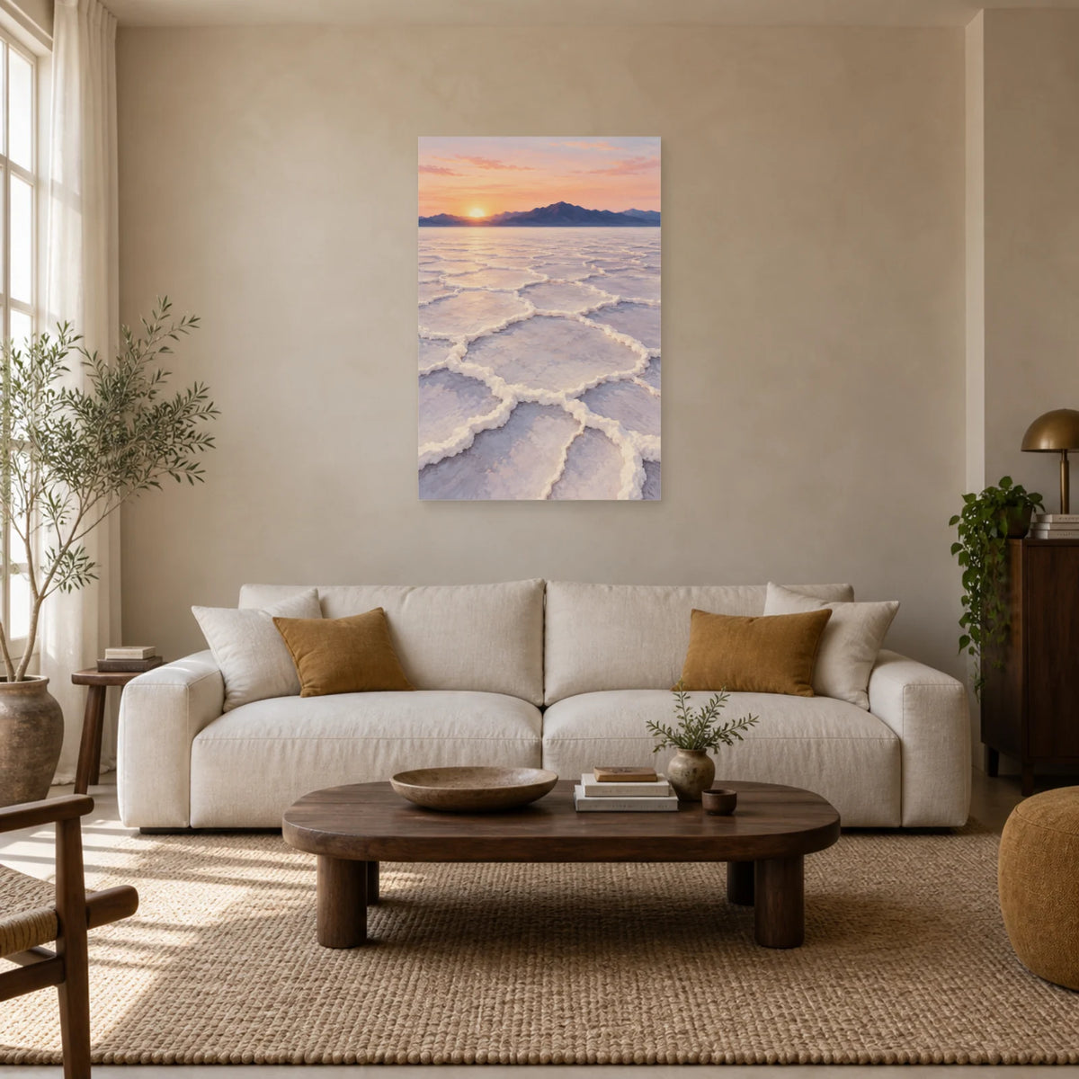 Affiche Désert de sel – Polygones à l'aube dans un salon - Art Virtuoso
