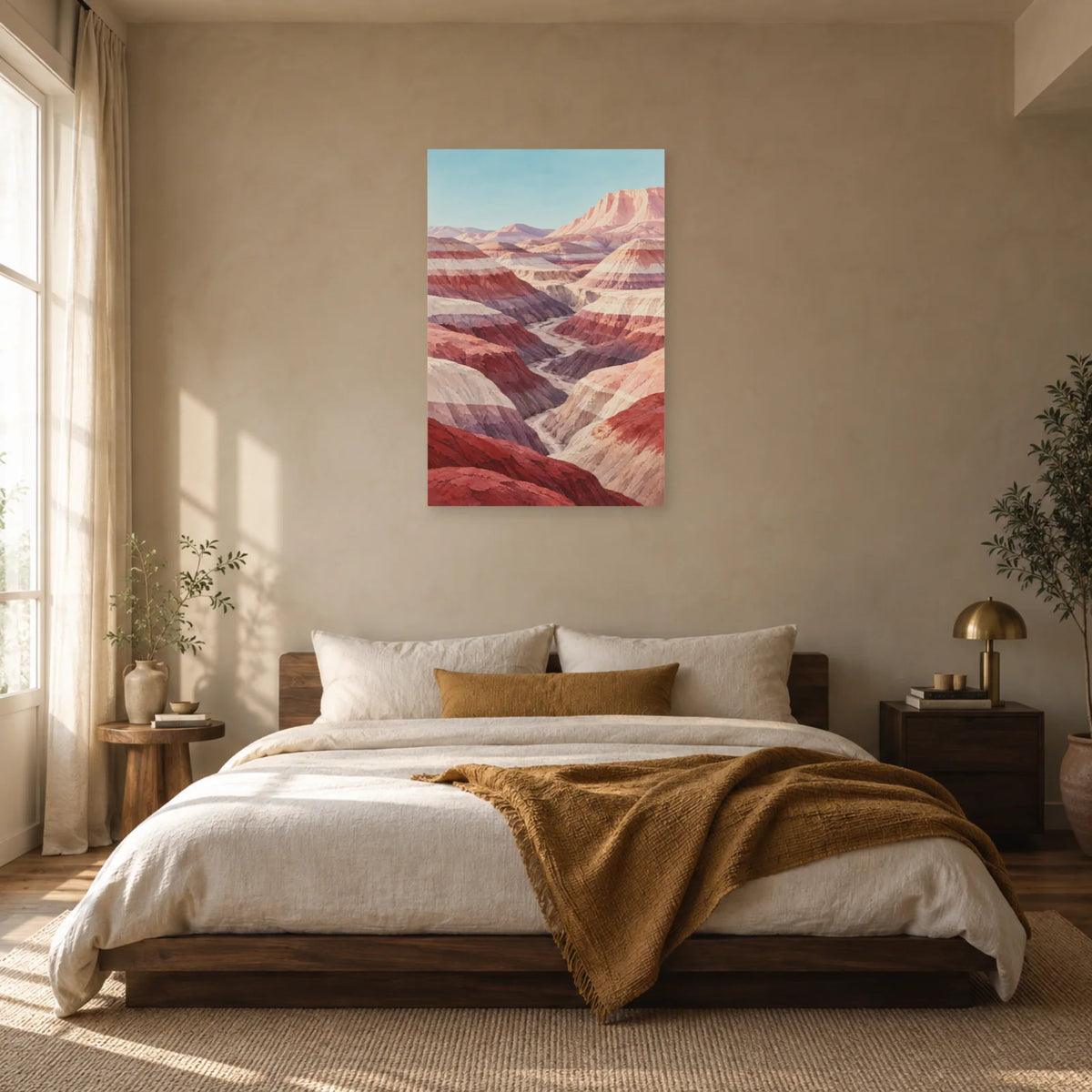 Affiche Désert stratifié – Collines roses dans une chambre - Art Virtuoso