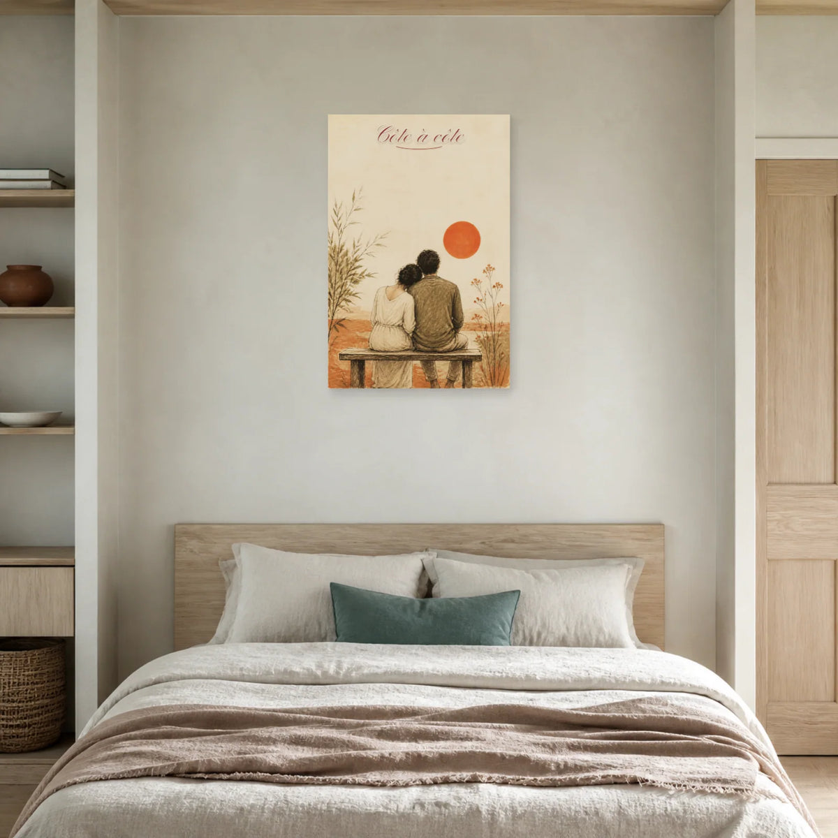 Affiche Côte à côte - Couple minimaliste dans une chambre - Art Virtuoso