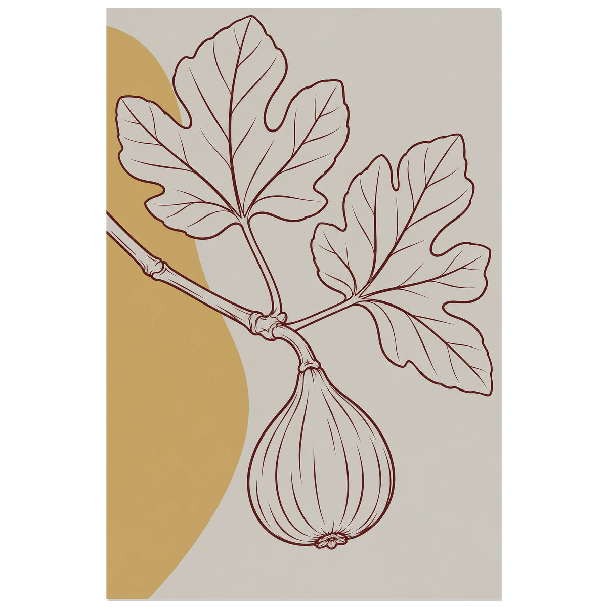 Affiche dessin au trait branche de figuier, dessin au trait / illustration linéaire / aplats colorés verticale, format 40 × 60 cm