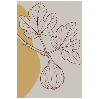 Affiche dessin au trait branche de figuier, dessin au trait / illustration linéaire / aplats colorés verticale, format 40 × 60 cm