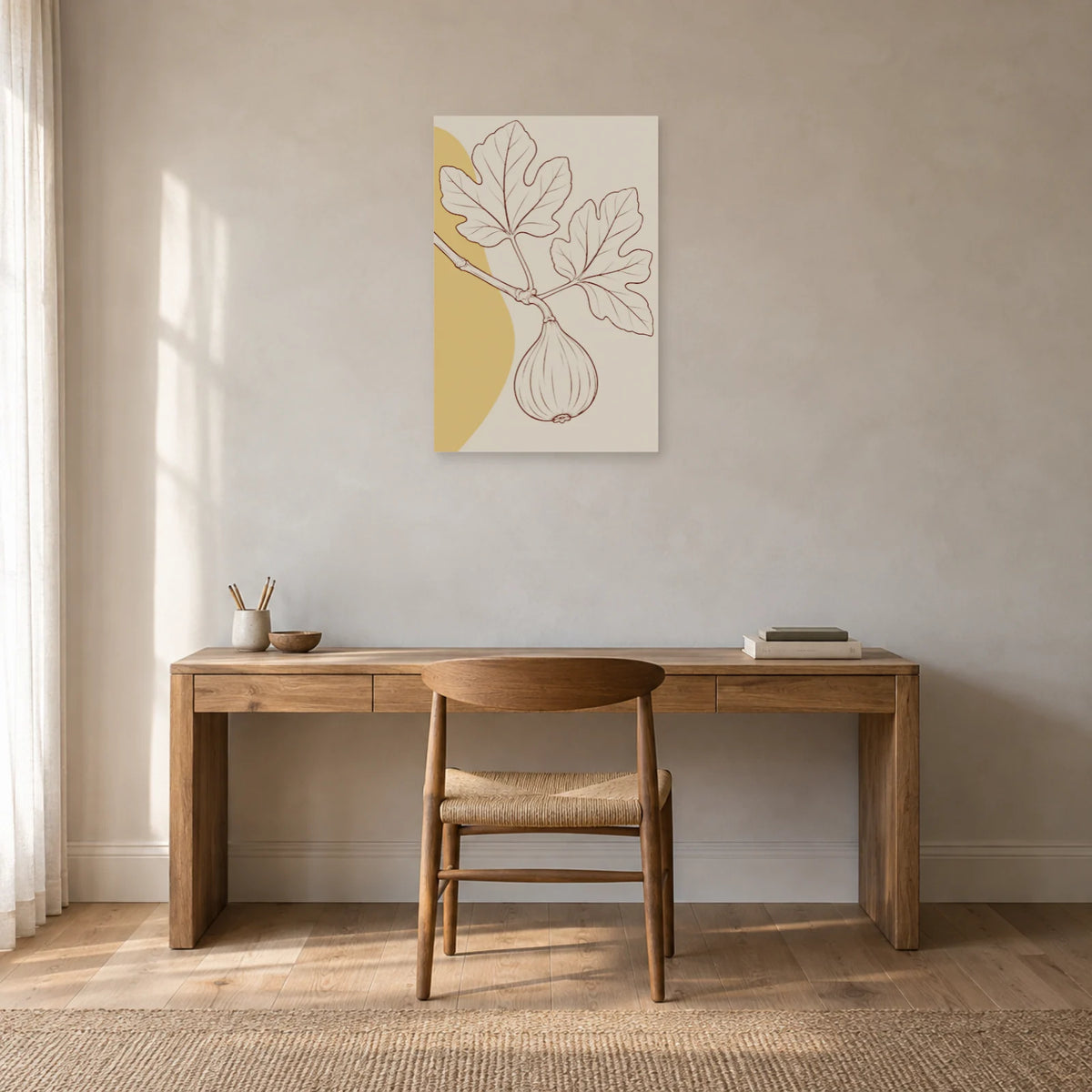 Affiche dessin au trait branche de figuier dans un bureau - Art Virtuoso