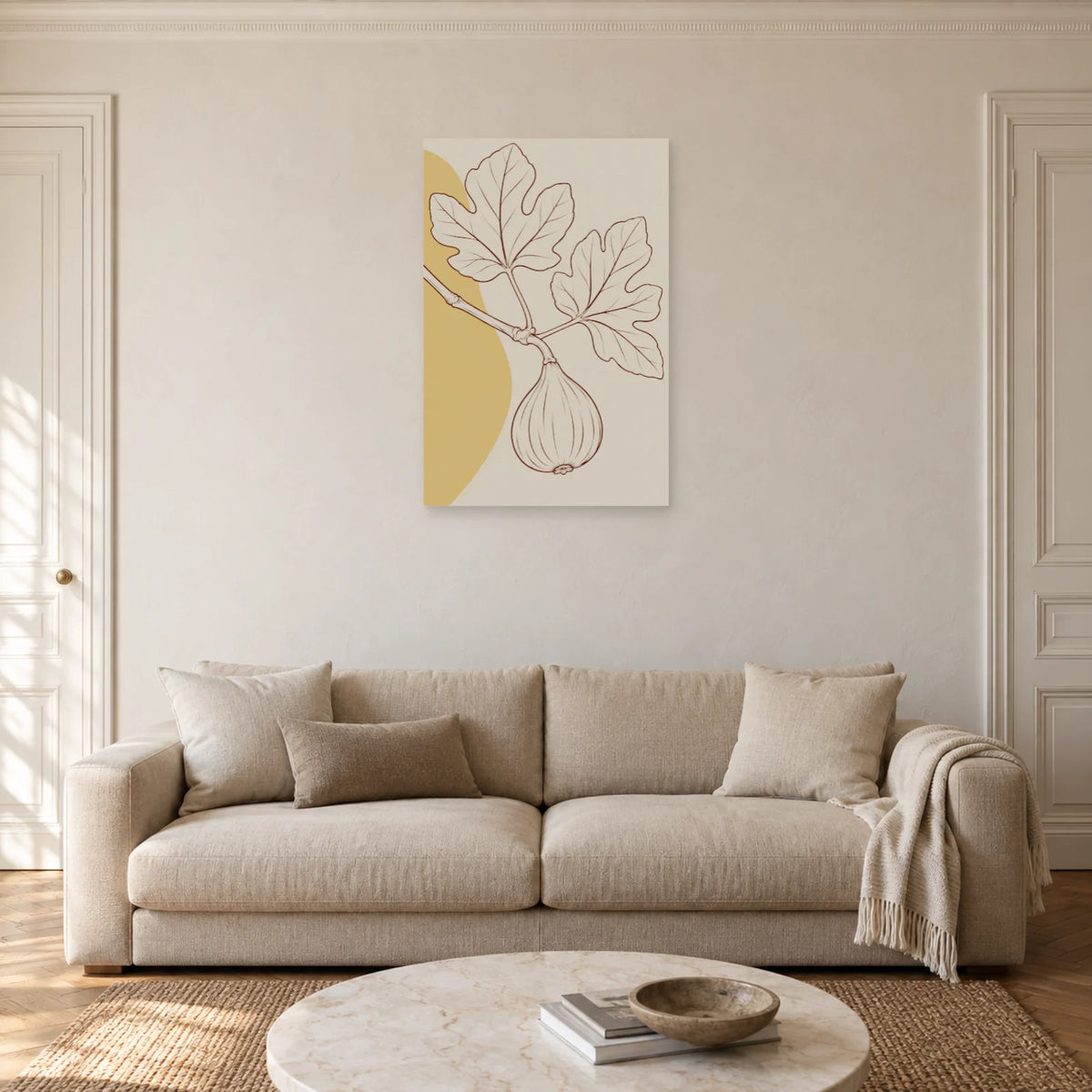 Affiche dessin au trait branche de figuier dans un salon - Art Virtuoso