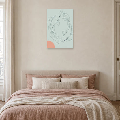 Affiche dessin au trait duo de carpes koï dans une chambre - Art Virtuoso