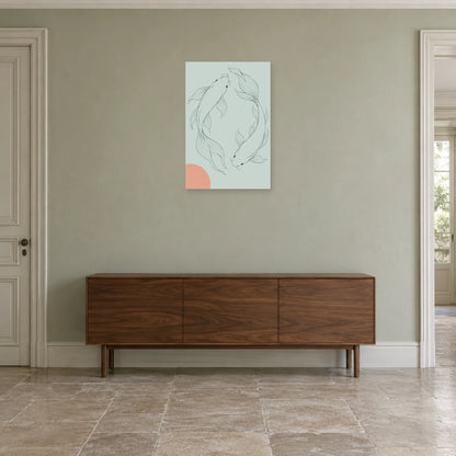 Affiche dessin au trait duo de carpes koï dans une entrée ou un couloir - Art Virtuoso