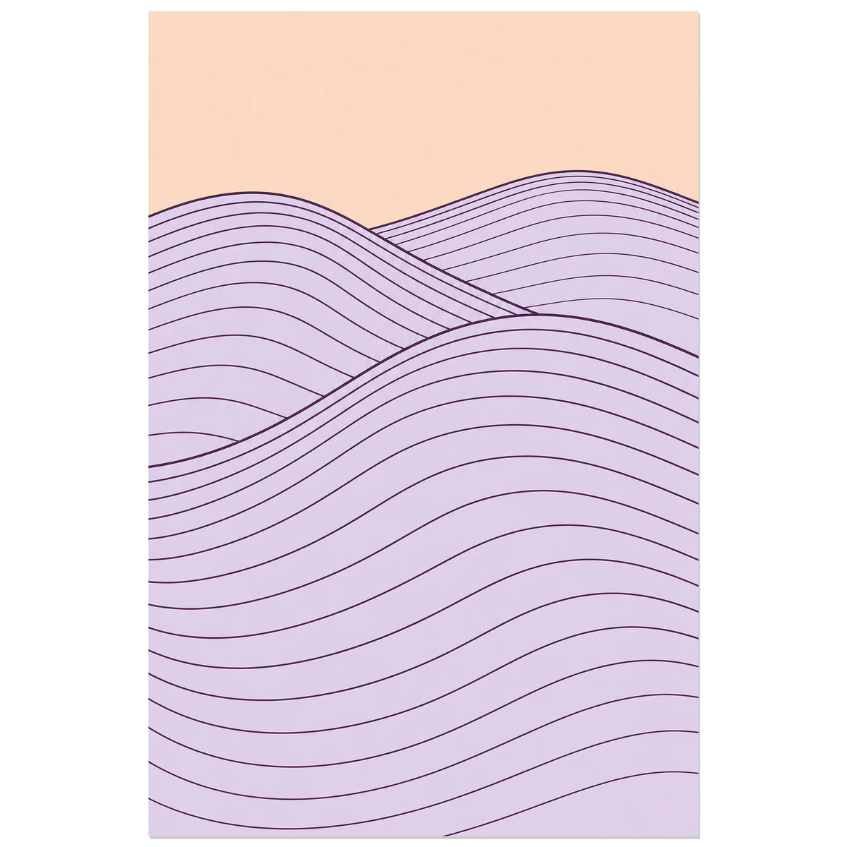 Affiche dessin au trait collines ondulées, dessin au trait / illustration linéaire / aplats colorés verticale, format 60 × 90 cm