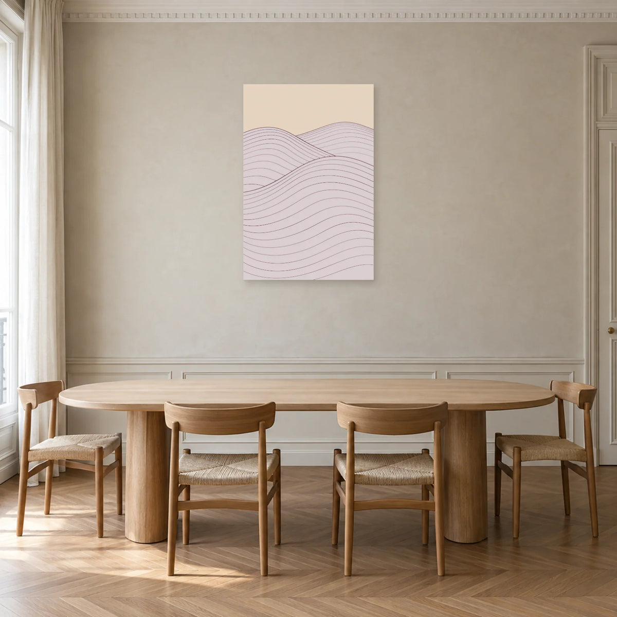 Affiche dessin au trait collines ondulées dans une salle à manger - Art Virtuoso