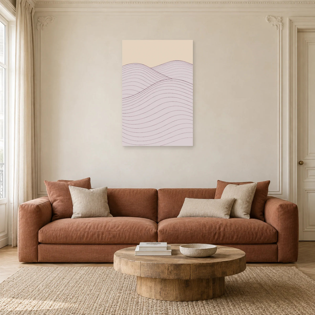 Affiche dessin au trait collines ondulées dans un salon - Art Virtuoso