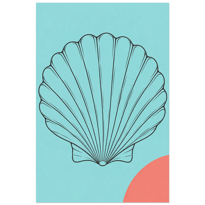 Affiche dessin au trait coquillage éventail, dessin au trait / illustration linéaire / aplats colorés verticale, format 30 × 45 cm