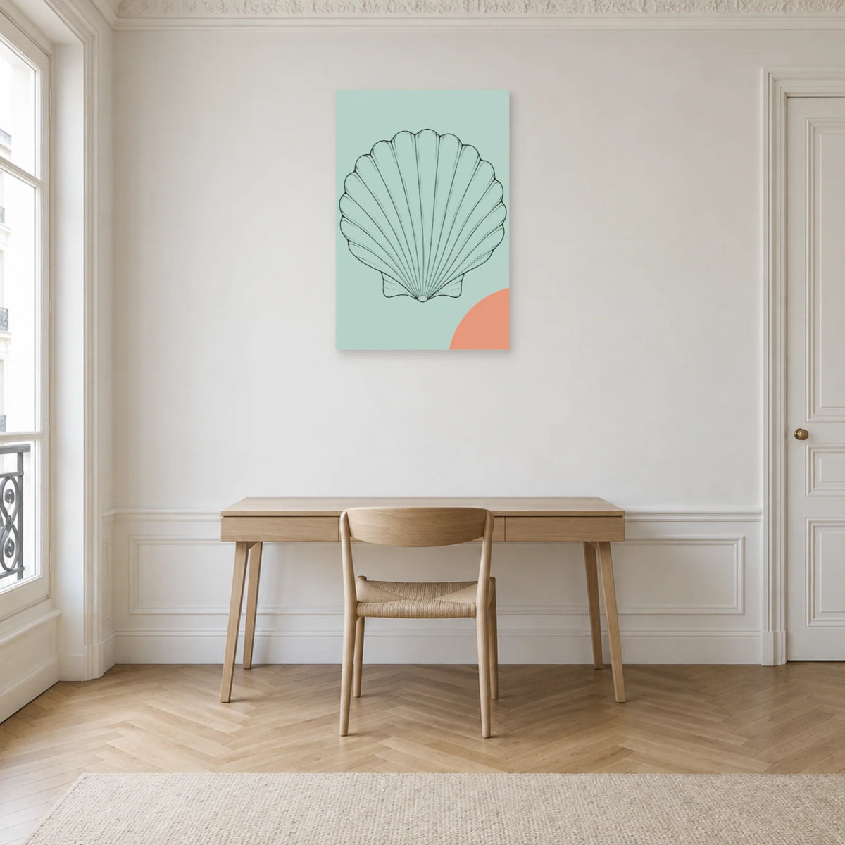 Affiche dessin au trait coquillage éventail dans un bureau - Art Virtuoso